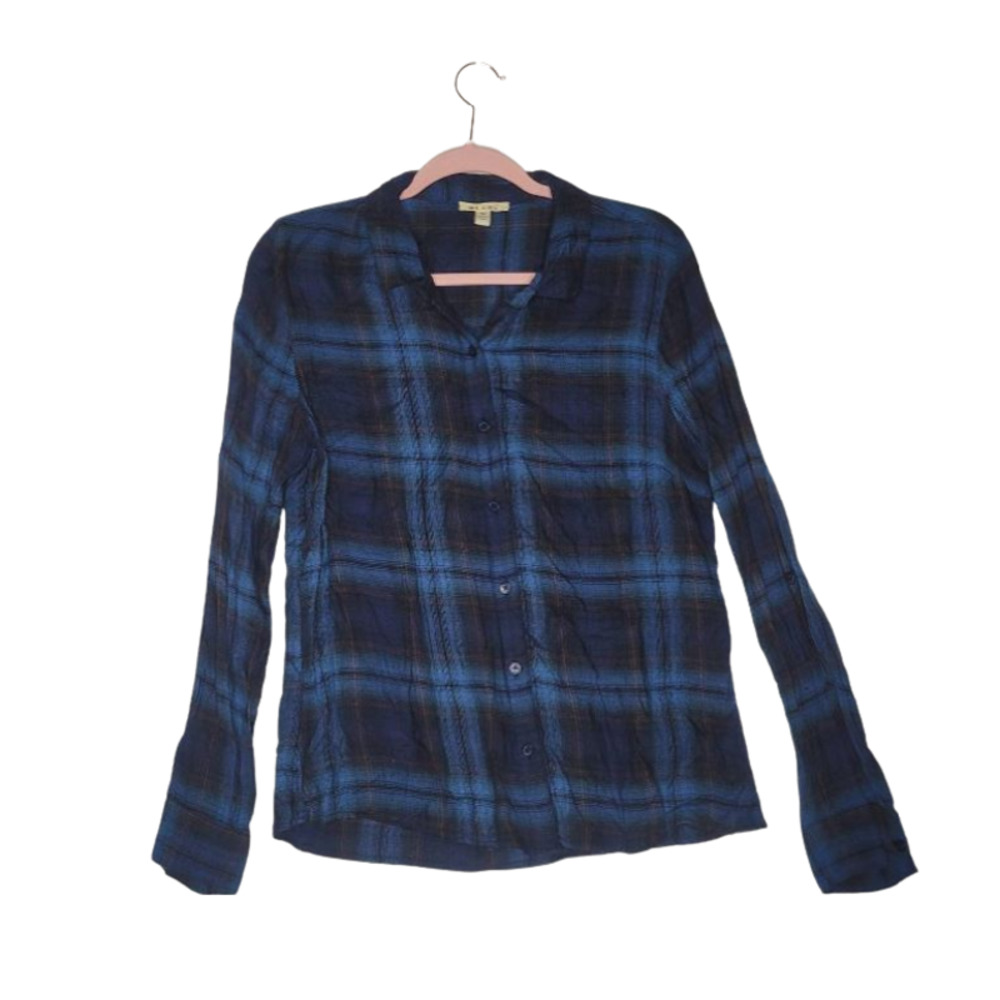 Miami M Long Sleeve Blue Plaid Shirt